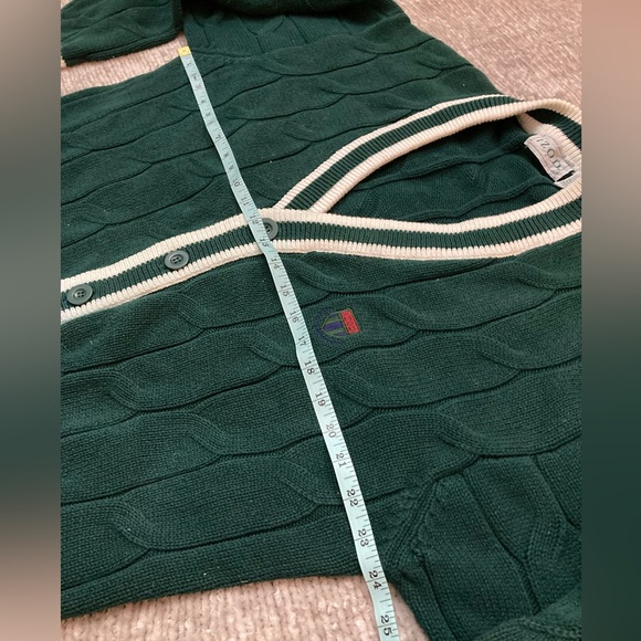 Vintage Izod Cable Knit Cardigan L Forest Green Grandpa Prep Varsity Tenniscore - Picture 6 of 8